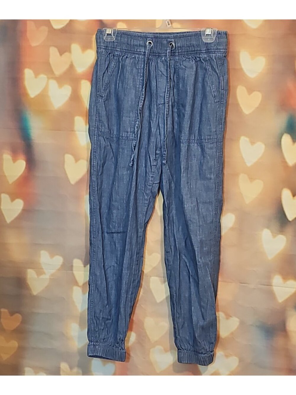 Womens Gap Denim Jogger Crop Pant Elastic Waist Lightweight Size Xs Pockets